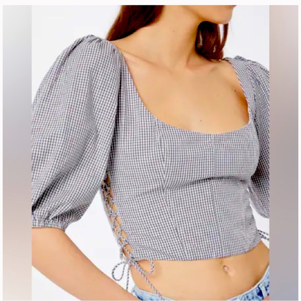 Abercrombie & Fitch lace up poplin corset scoop neck top LARGE